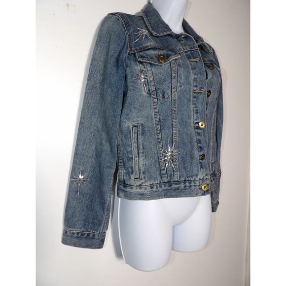Pistola Small Denim Jean Jacket Firework Sequins Starburst 90s Y2K Art to Wear - Picture 14 of 16